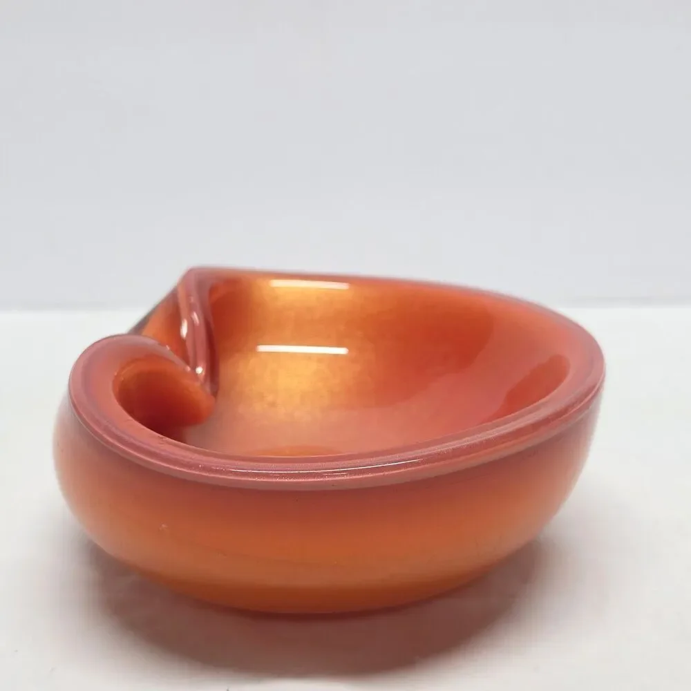 VTG Alfredo Barbini Murano Orange Gold Flecks Polvery Cased Glass Bowl Ashtray